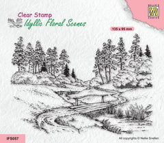 Nellie's Choice Clear Stamp Idyllic Floral Scene - Stream With Bridge-1