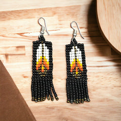 Black Beaded Feather Earrings-1
