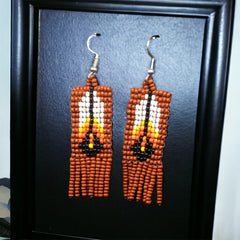 Maroon Beaded Feather Earrings-2