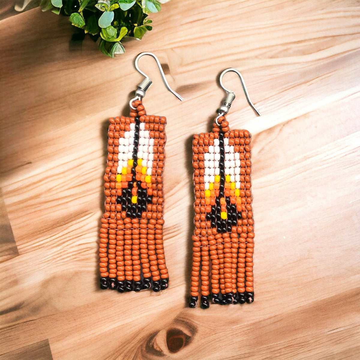 Maroon Beaded Feather Earrings-1