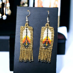 Golden Beaded Feather Earrings-2