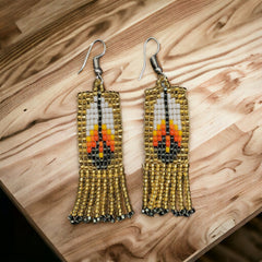 Golden Beaded Feather Earrings-1