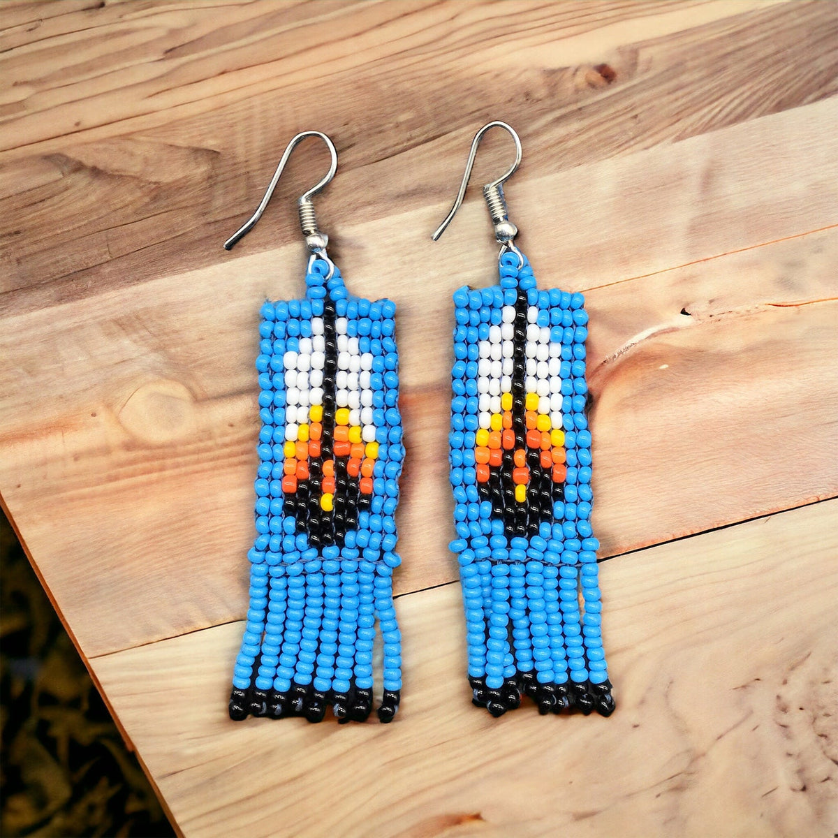 Light Blue Beaded Feather Earrings-1