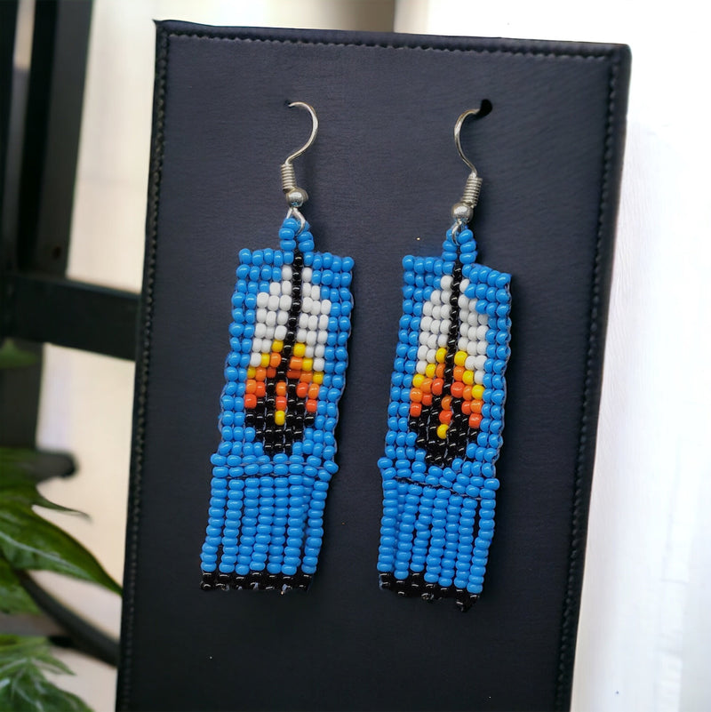 Light Blue Beaded Feather Earrings-2
