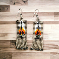 Grey Beaded Feather Earrings-1