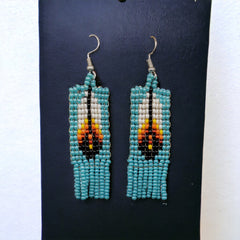 Turquoise Beaded Feather Earrings-2