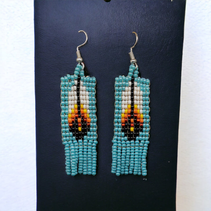 Turquoise Beaded Feather Earrings-2