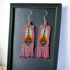 light Pink Beaded Feather Earrings-2