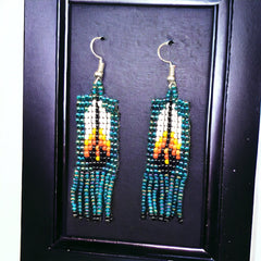 Green Beaded Feather Earrings-2