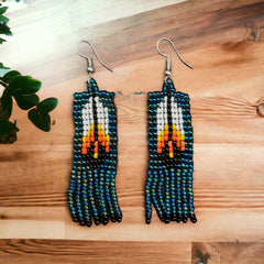 Green Beaded Feather Earrings-1