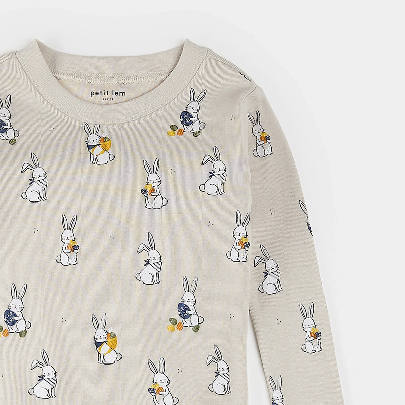Egg Hunt Print on Crème PJ Set | Petit Lem-3