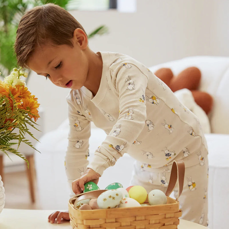 Egg Hunt Print on Crème PJ Set | Petit Lem-2