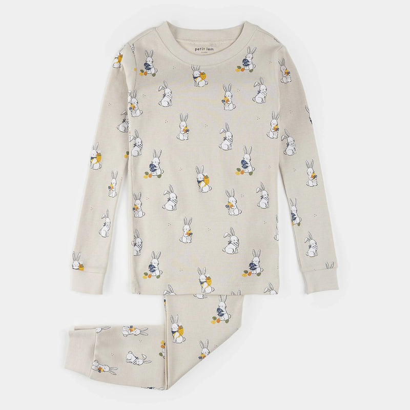 Egg Hunt Print on Crème PJ Set | Petit Lem-1