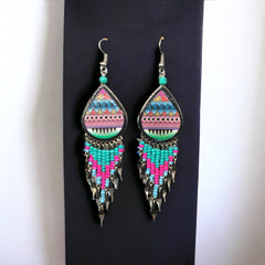 Southwestern Painted Pink and Green Earrings-1