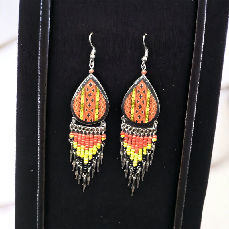 Southwestern Painted Red and Yellow Earrings-2