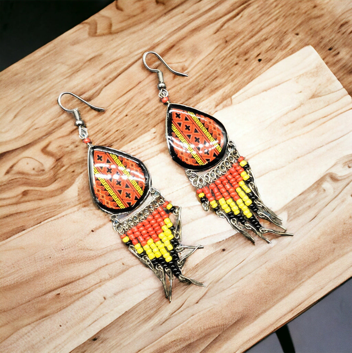 Southwestern Painted Red and Yellow Earrings-3