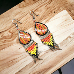 Southwestern Painted Red and Yellow Earrings-3
