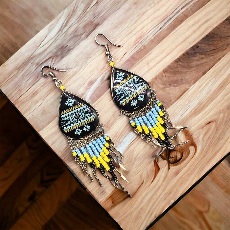 Southwestern Painted Blue and Black Earrings-2