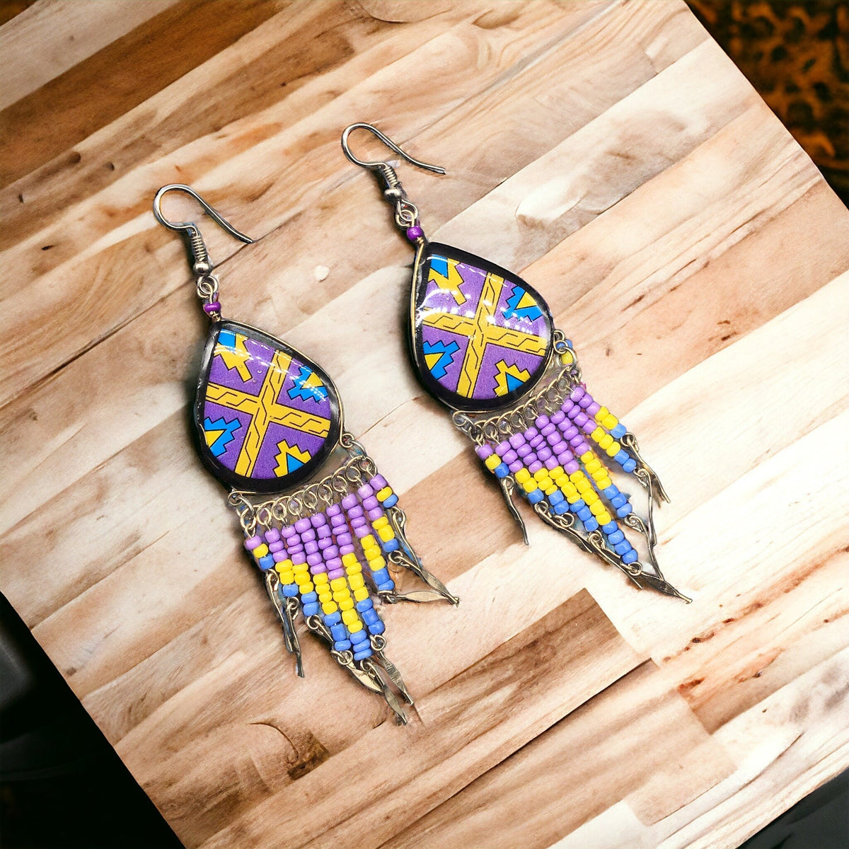 Southwestern Painted Purple Earrings-2
