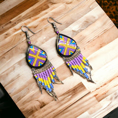 Southwestern Painted Purple Earrings-2