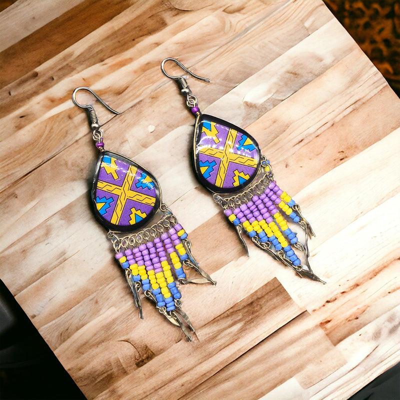 Southwestern Painted Purple Earrings-2