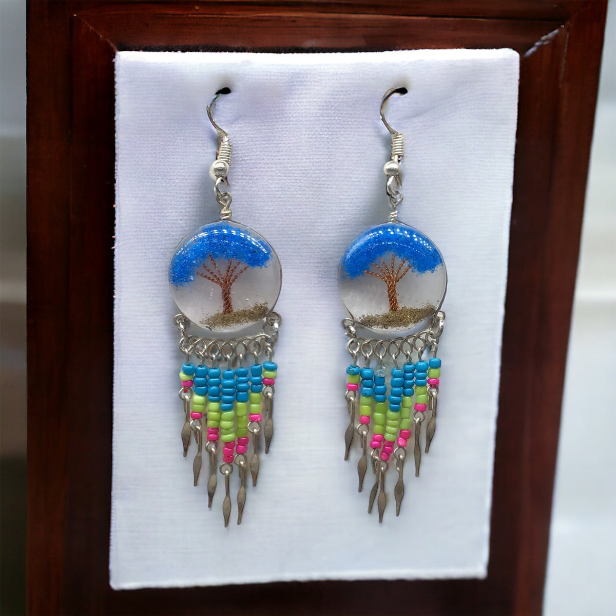 Tree of life Crushed Chip Stone Blue Earring-1