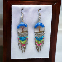 Tree of life Crushed Chip Stone Blue Earring-1