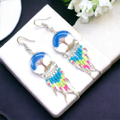Tree of life Crushed Chip Stone Blue Earring-2