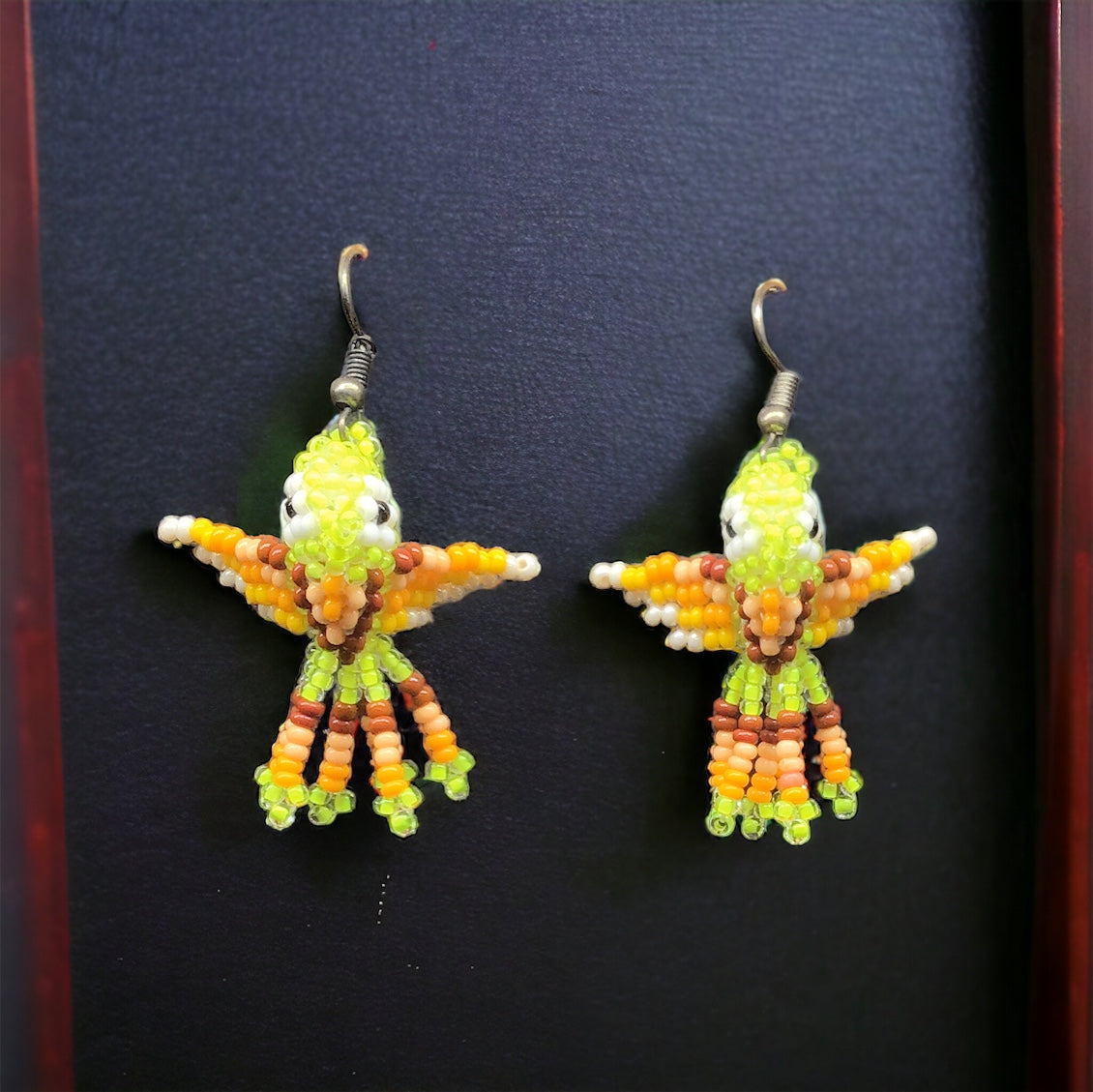 Neon yellow Beaded hummingbird earrings-2
