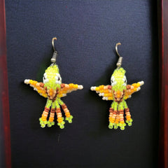 Neon yellow Beaded hummingbird earrings-2