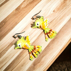 Neon yellow Beaded hummingbird earrings-1