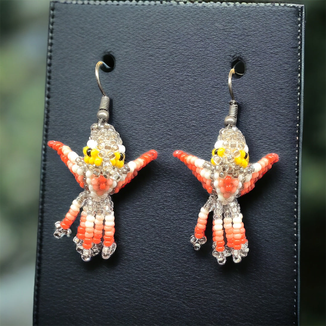 Silver Beaded hummingbird earrings-2