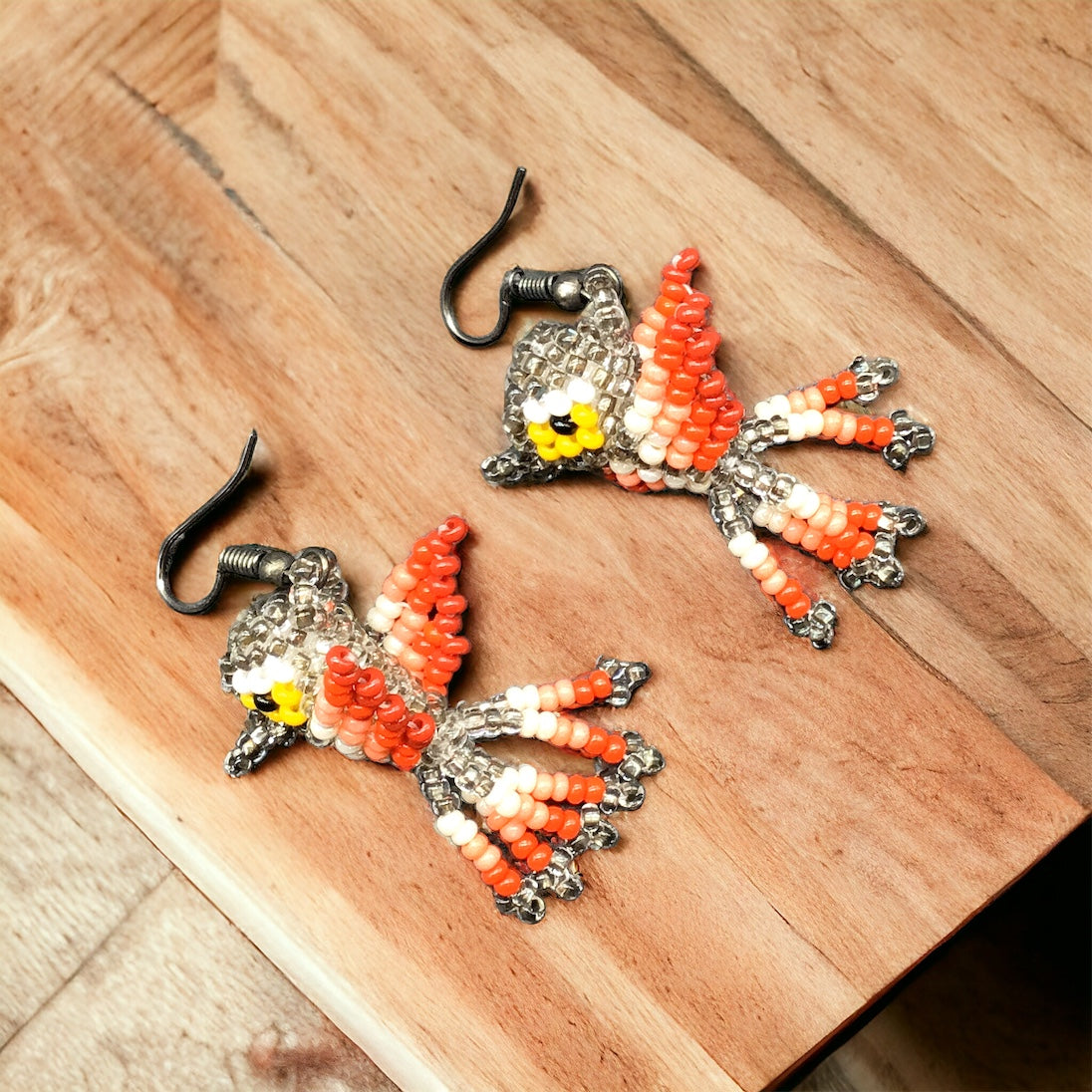 Silver Beaded hummingbird earrings-1