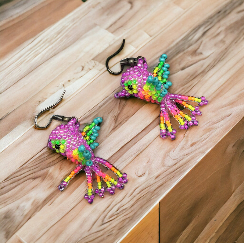 Pink Beaded hummingbird earrings-1