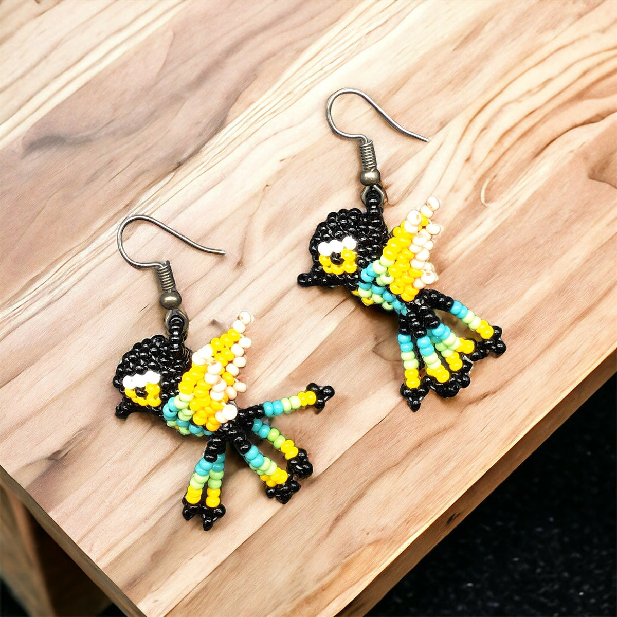 Black Beaded hummingbird earrings