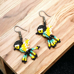 Black Beaded hummingbird earrings-1