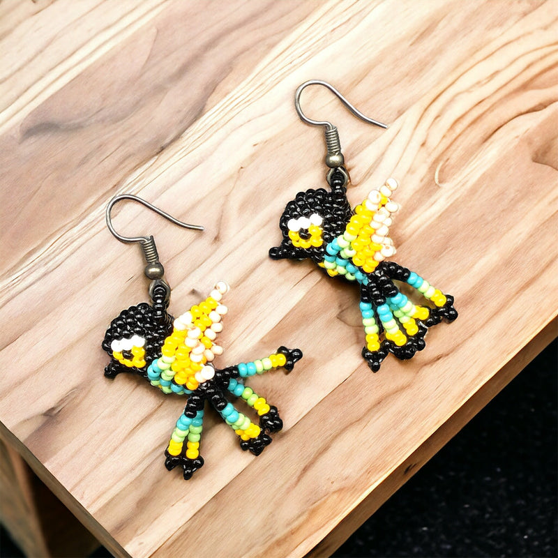 Black Beaded hummingbird earrings-1