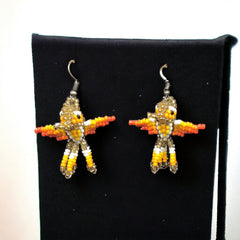 Gold yellow Beaded hummingbird earrings-2