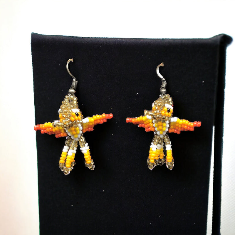 Gold yellow Beaded hummingbird earrings-2
