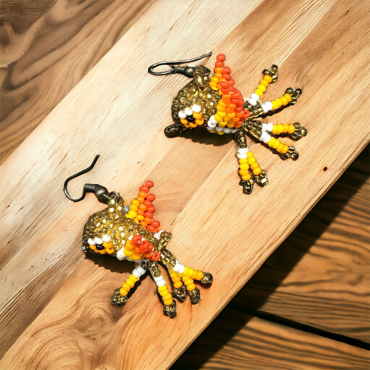 Gold yellow Beaded hummingbird earrings