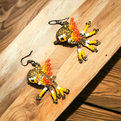 Gold yellow Beaded hummingbird earrings-1