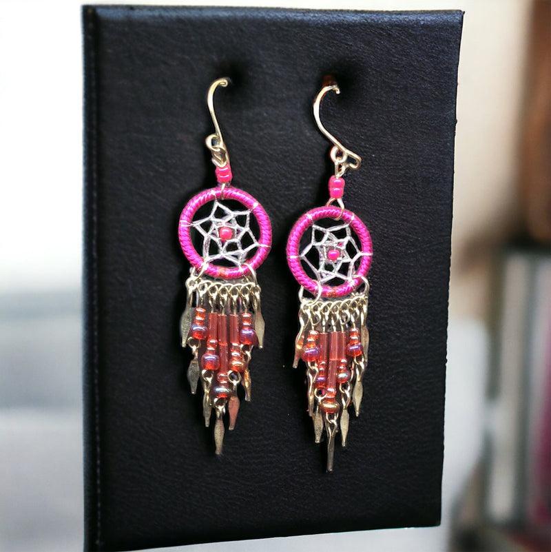 fuscia pink Dreamcatcher earrings-1