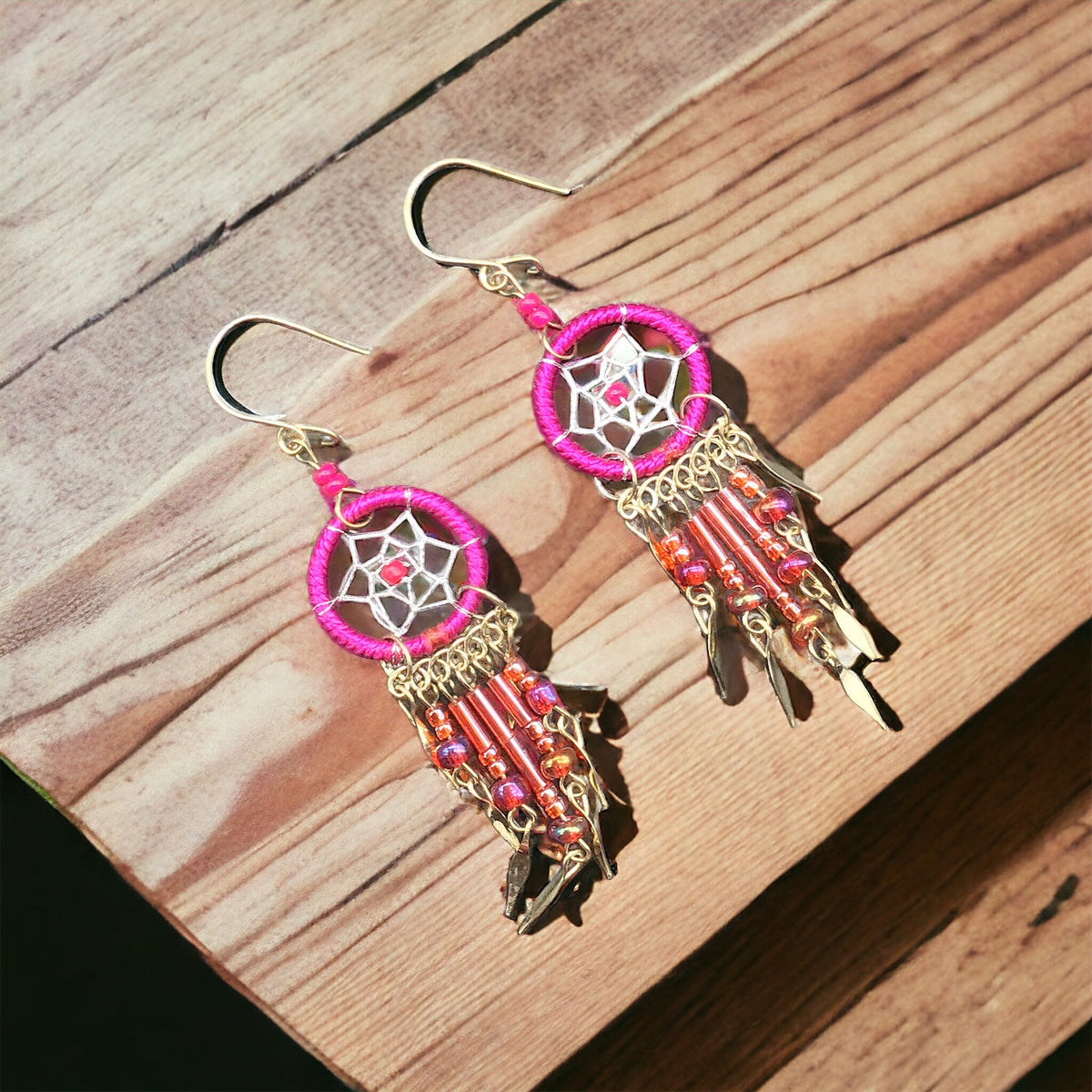 fuscia pink Dreamcatcher earrings-2