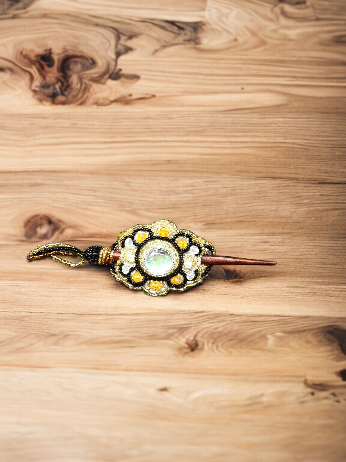 Black and gold Beaded baby barrettes-1