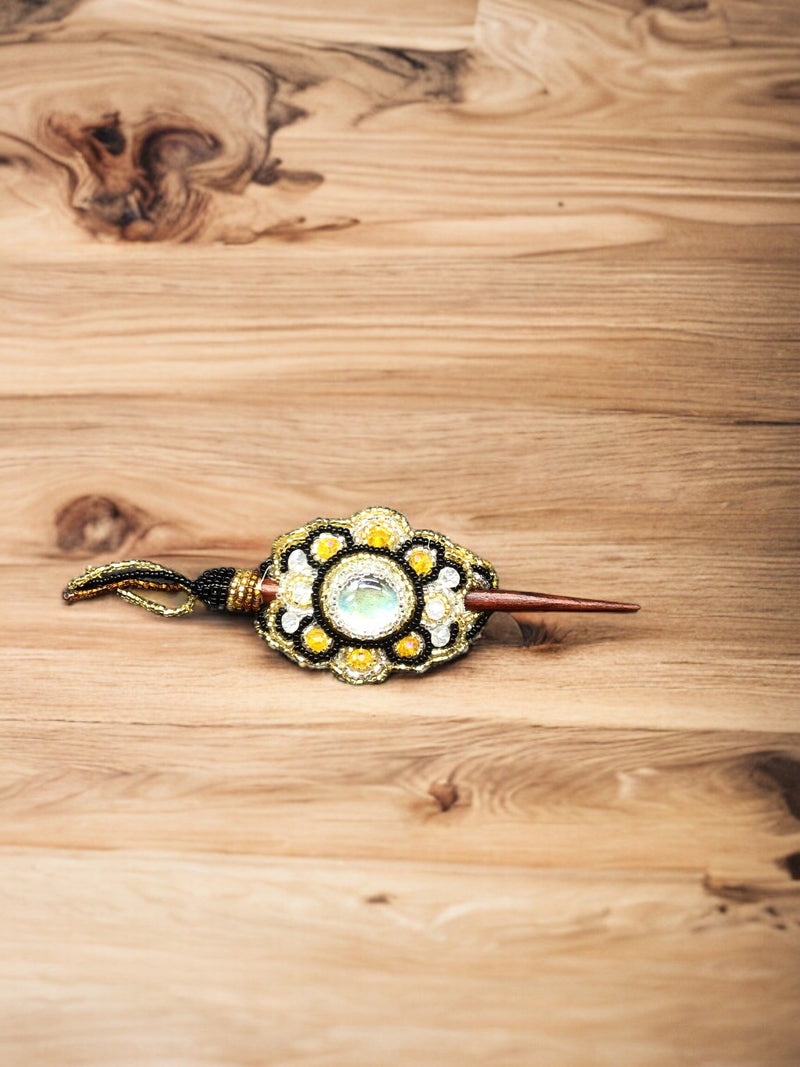 Black and gold Beaded baby barrettes-1