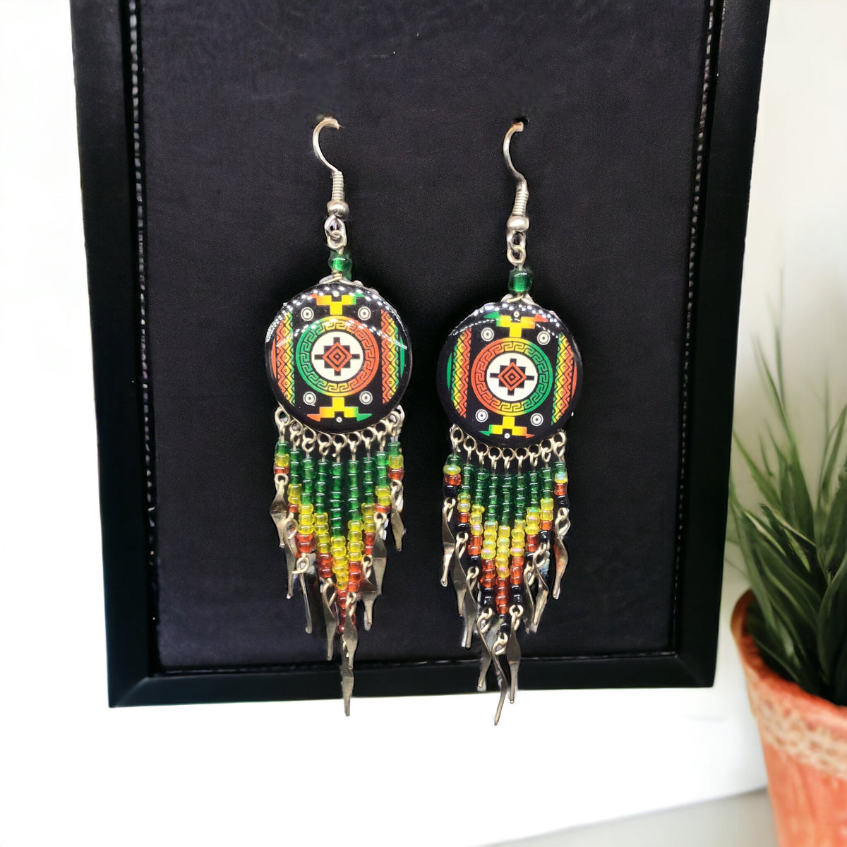 Southwestern Round Red and Yellow Earrings