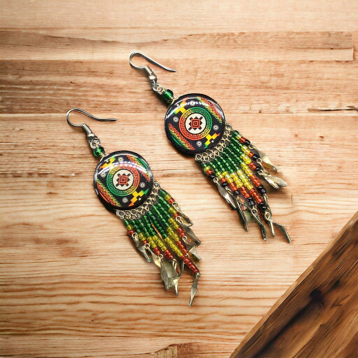 Southwestern Round Red and Yellow Earrings-2