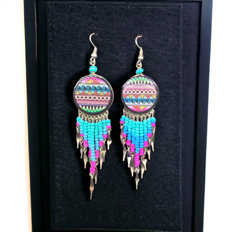 Southwestern Round Green and Pink Earrings-1