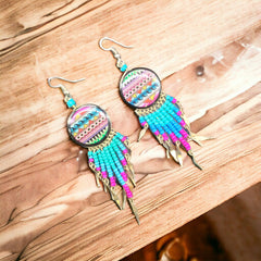 Southwestern Round Green and Pink Earrings-2