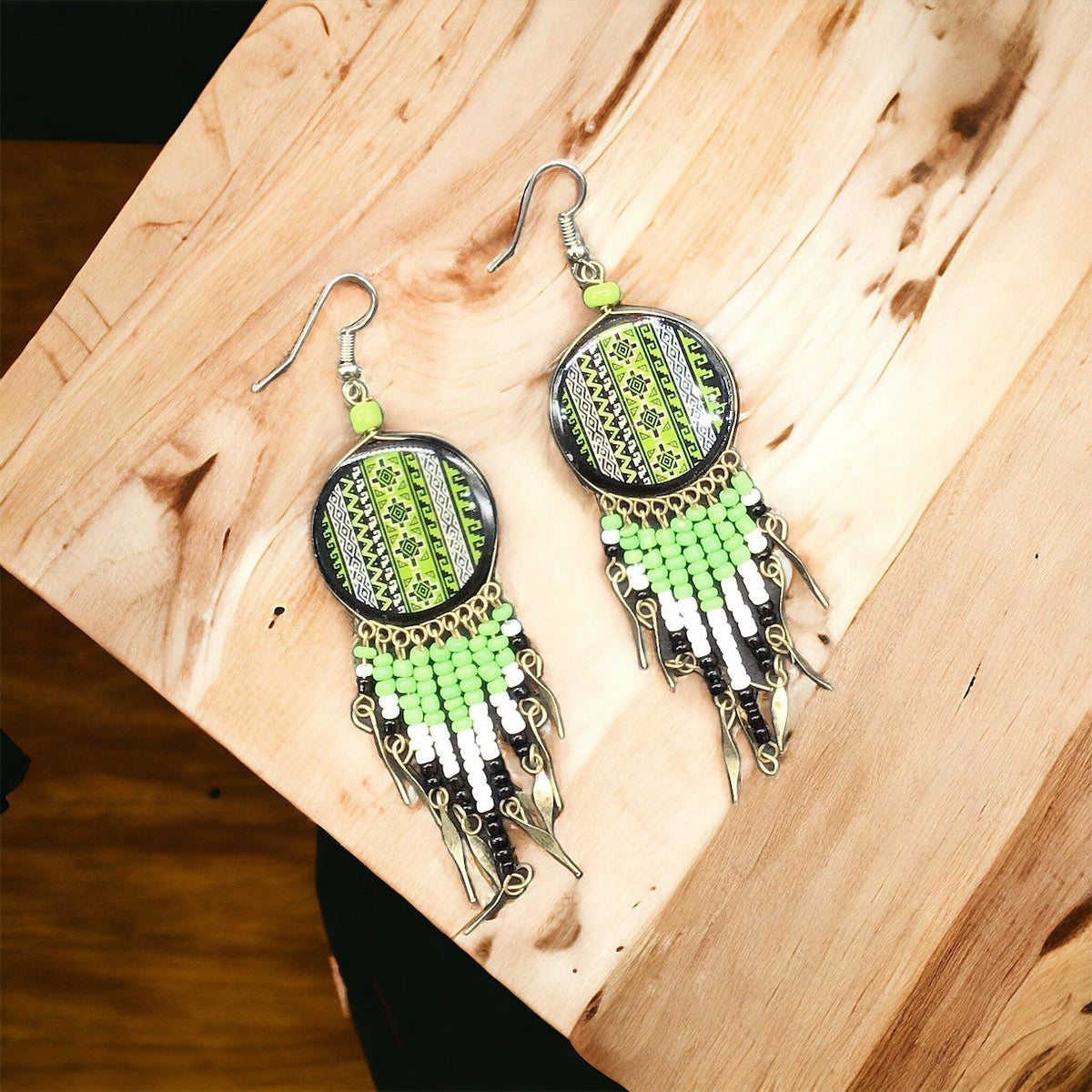 Southwestern Round Green Earrings-2